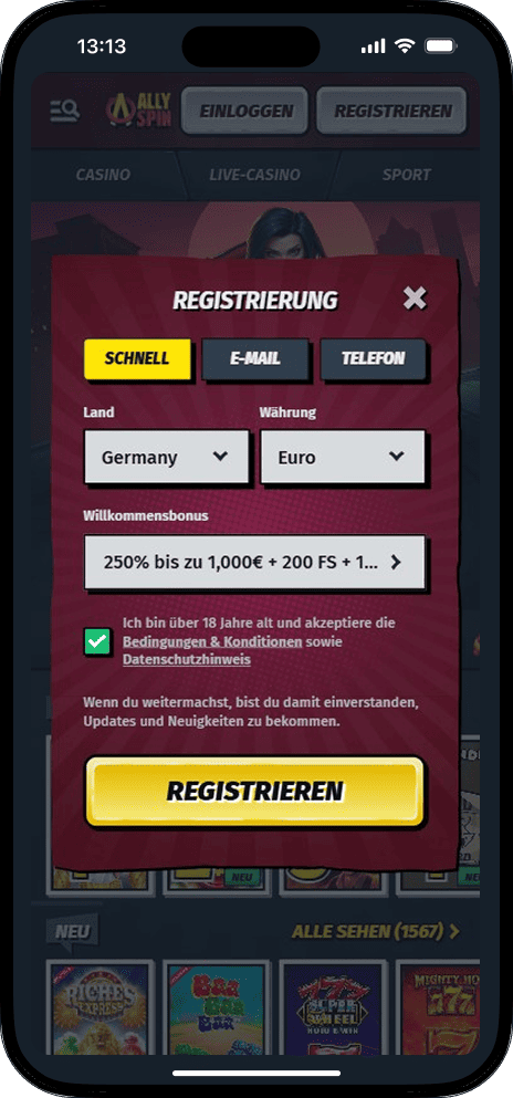 Allyspin Registrierung